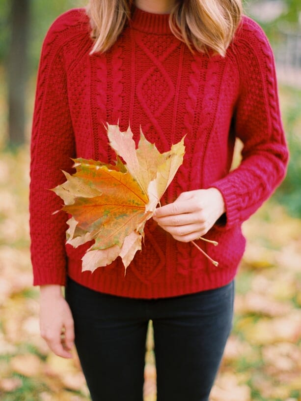 red cable knit sweater