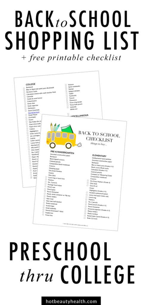 back to school shopping printable checklist