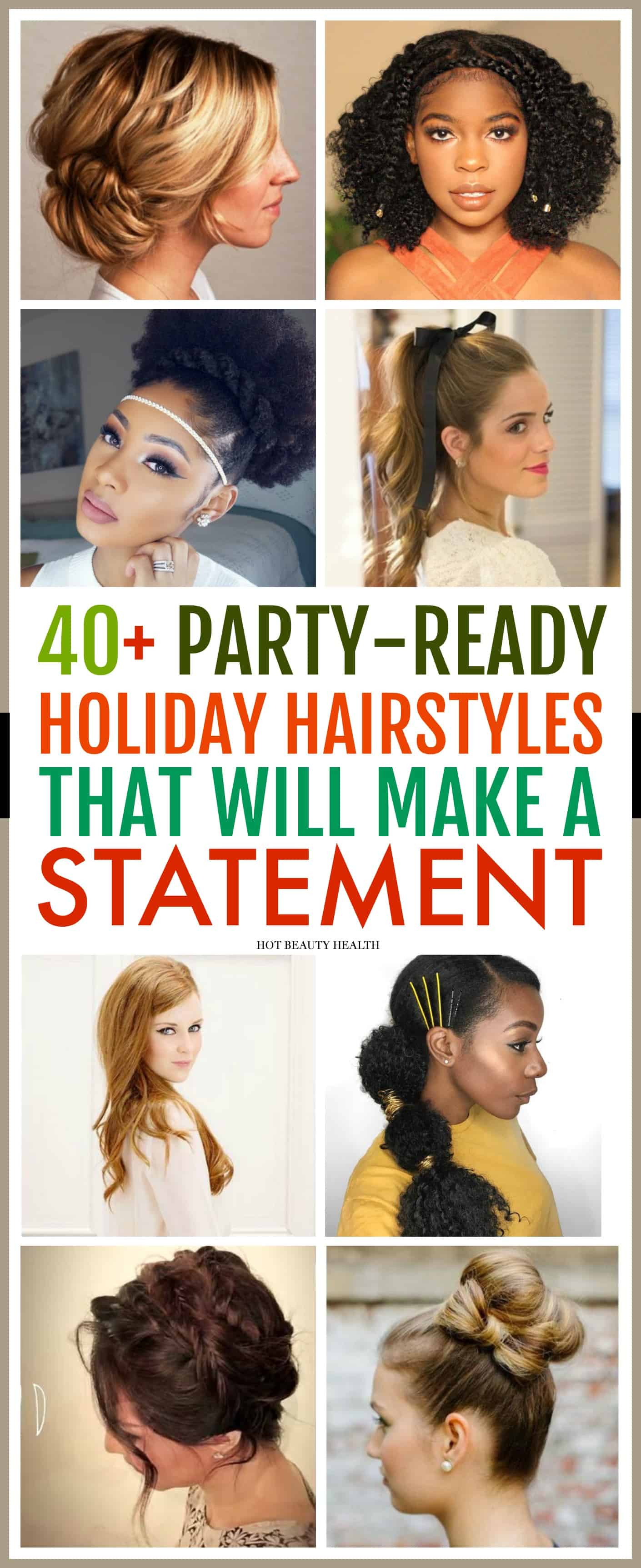 40+ Easy Holiday Hairstyles That Will Make a Statement at Thanksgiving or Christmas parties. Find a style for short, medium, long, natural, or curly hair. Click pin for tutorials!