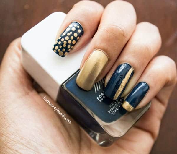 indigo blue and gold nail art
