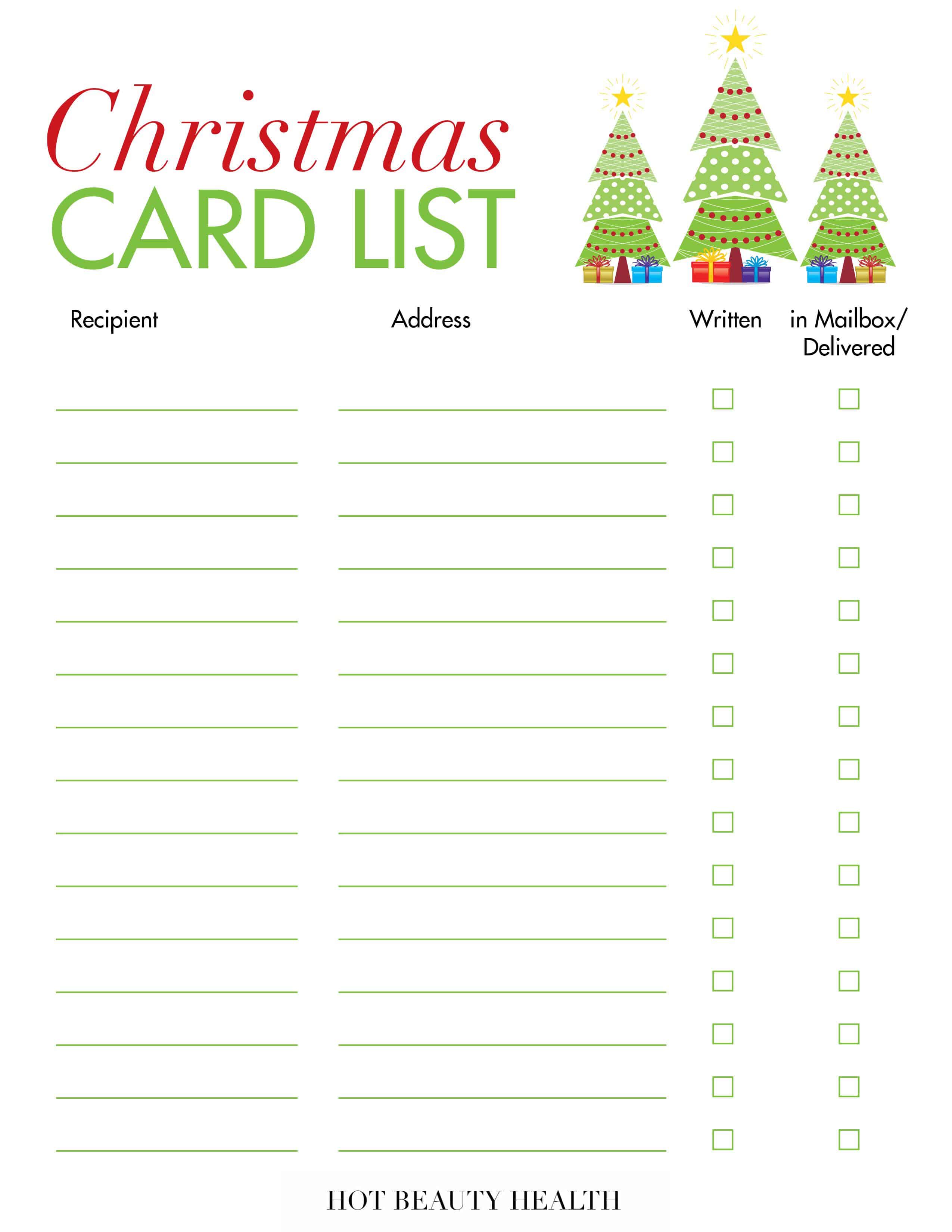 A free Christmas Card List printable that you can download to keep all your names and addresses all in one place as well as keeping track of holiday cards you have written and delivered. You can even save the list in a binder or folder to reuse it year after year.