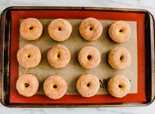 Baked Pumpkin Spice Donuts -- quick and easy recipe that's light, fluffy and full of pumpkin flavor! Perfect for a cozy fall morning or pair with ice cream for a night time dessert.