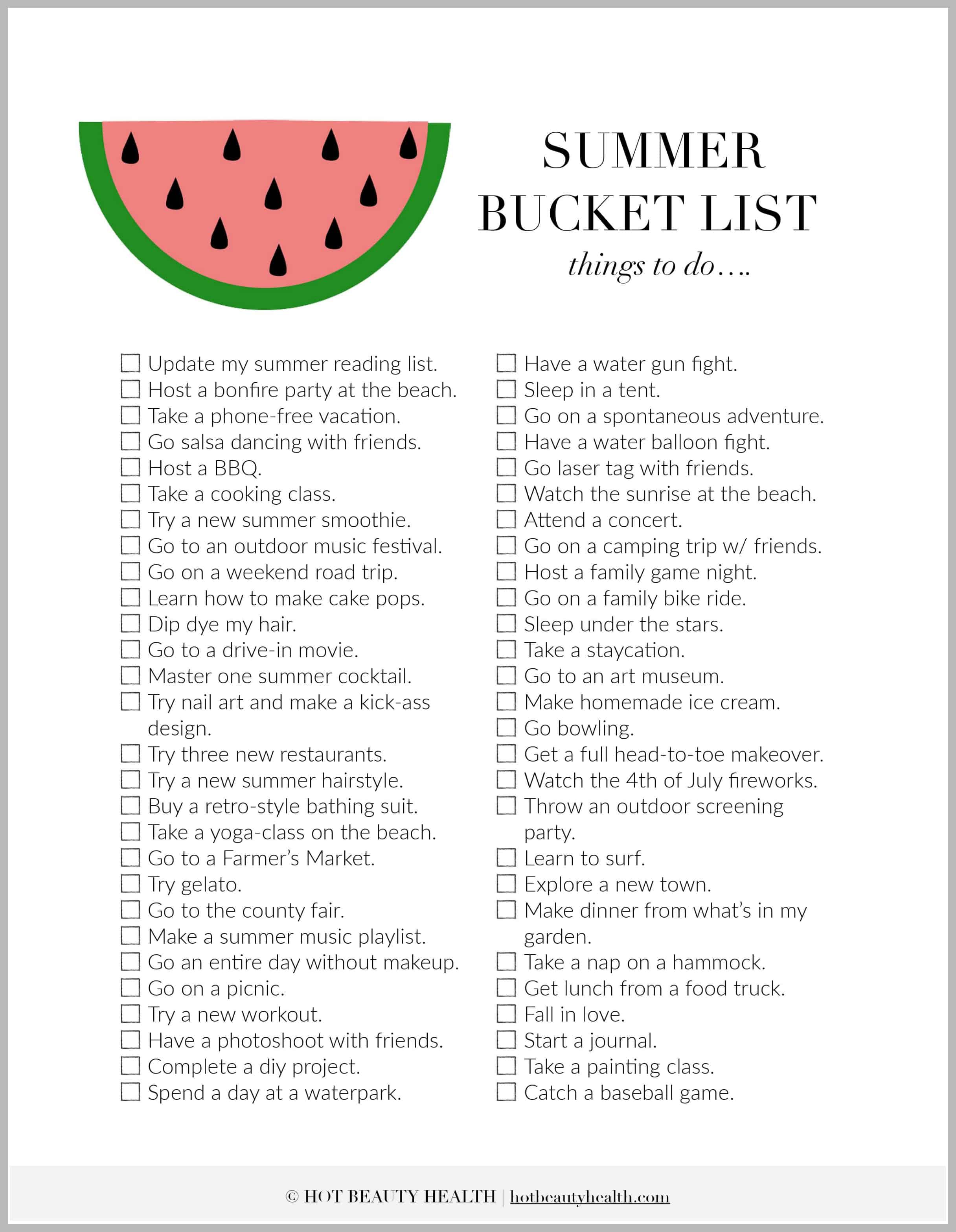 Bucket List For The Summer