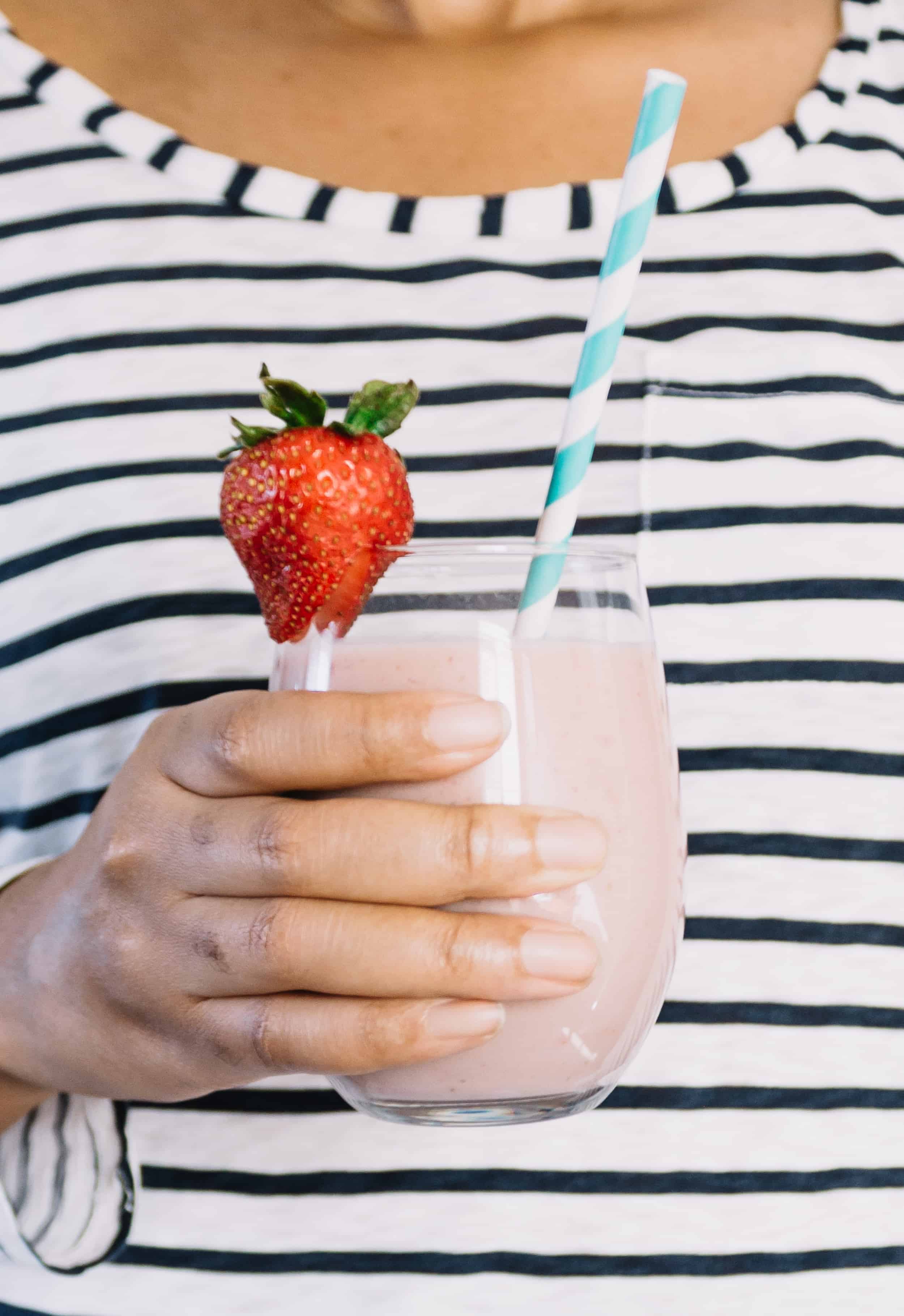 strawberry banana smoothie-holding