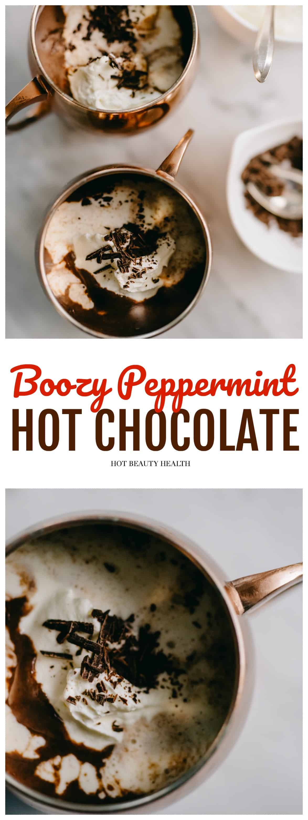 Looking for holiday drink ideas that are alcoholic and will warm you and your guests up from the inside out? This bourbon peppermint hot chocolate recipe is so simple and delicious and makes the perfect post-dinner cocktail for Thanksgiving and Christmas. Click pin to make this easy homemade holiday drink!