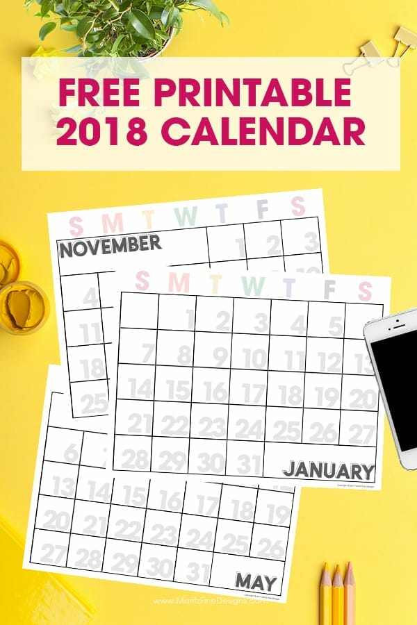 Here’s a curated list of 18 free printable 2018 calendars to kick start the new year. A printable monthly calendar is perfect for making to-do lists, jotting down your resolutions, adding reminders or just organizing your life. Find all kind of designs from minimal and modern to portrait and landscape!
