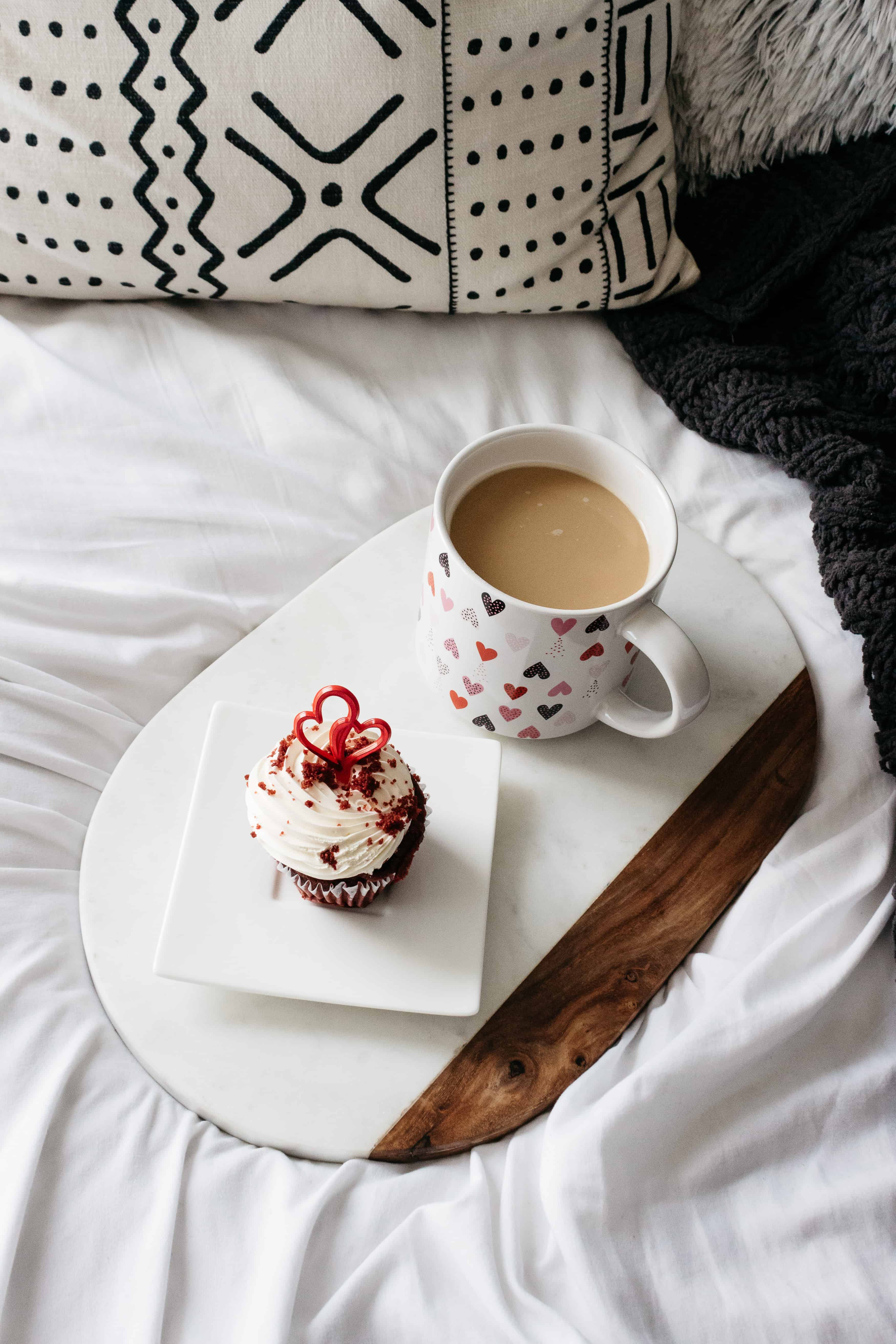valentines day coffee and red velvet cupcake