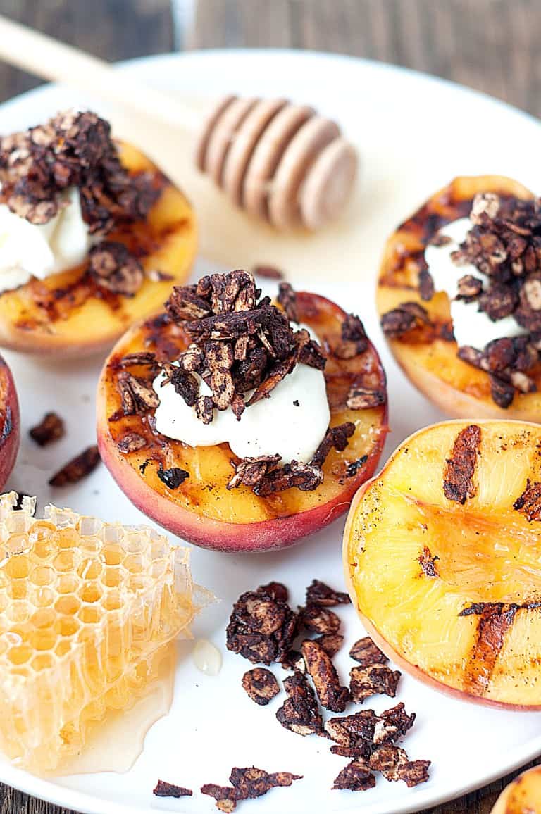 grilled peaches with chocolate granola little kitchen big world