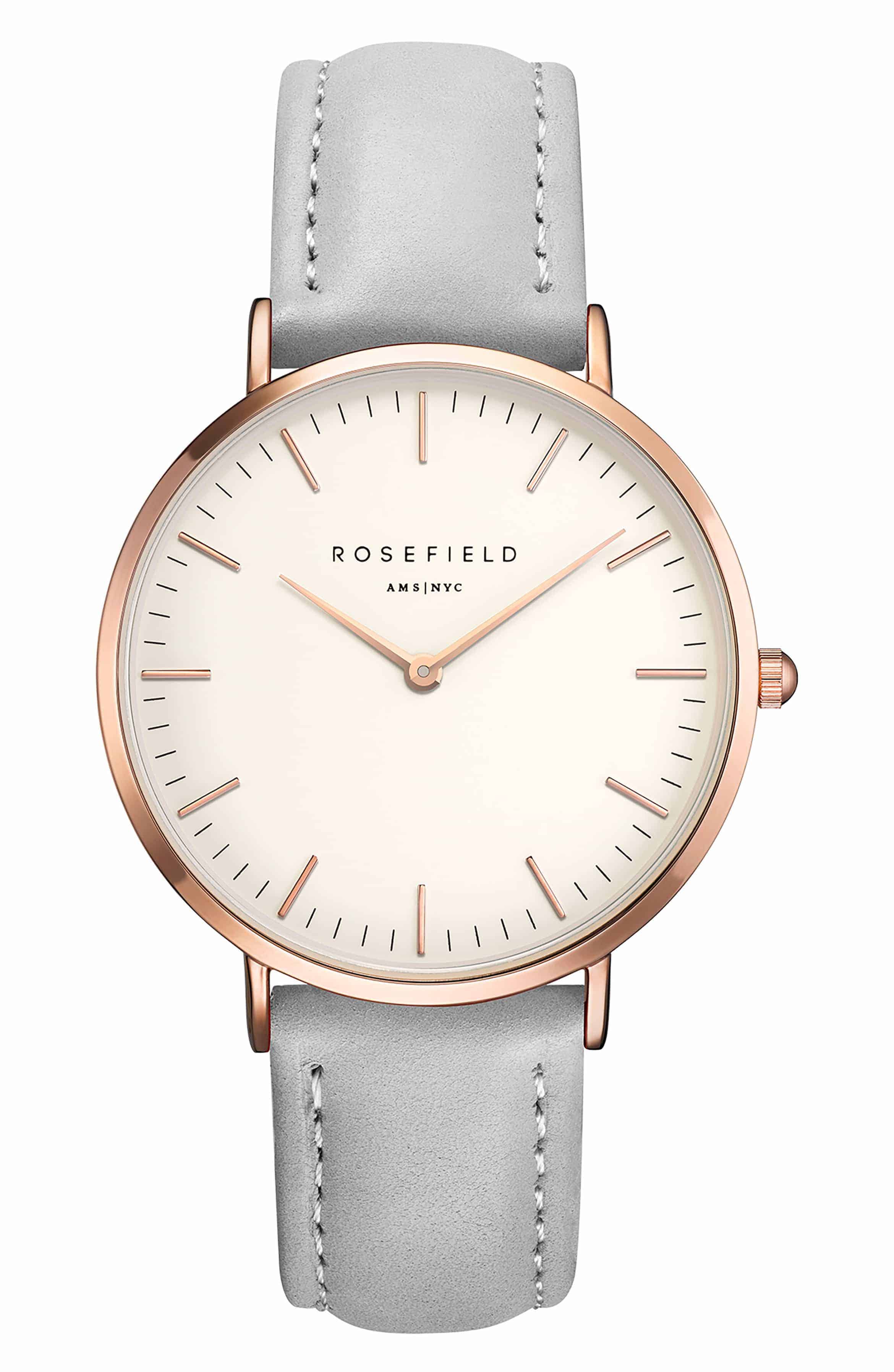 rosefield the bowery leather strap watch