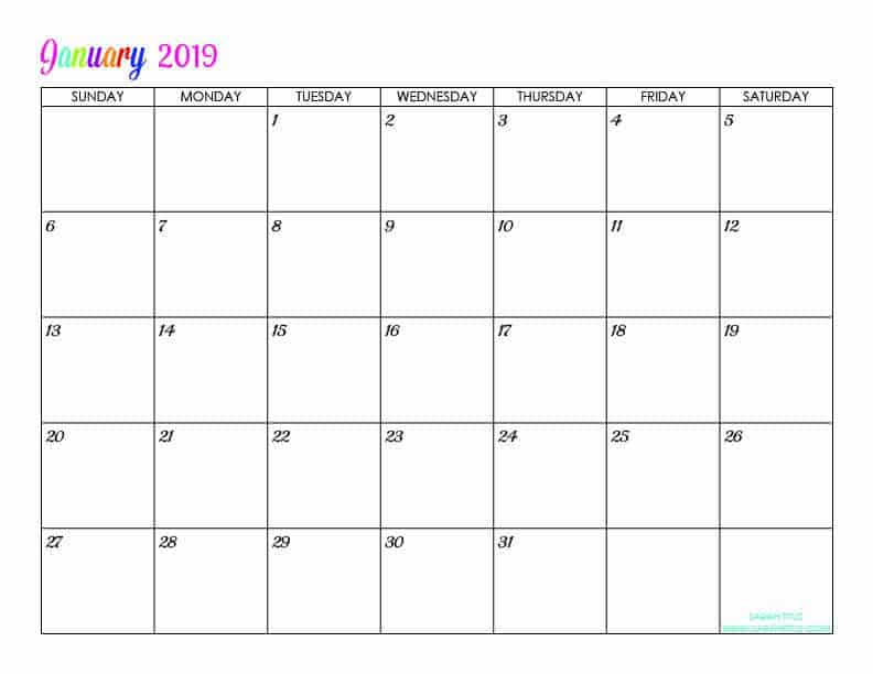 2019 printable calendar sarah titus