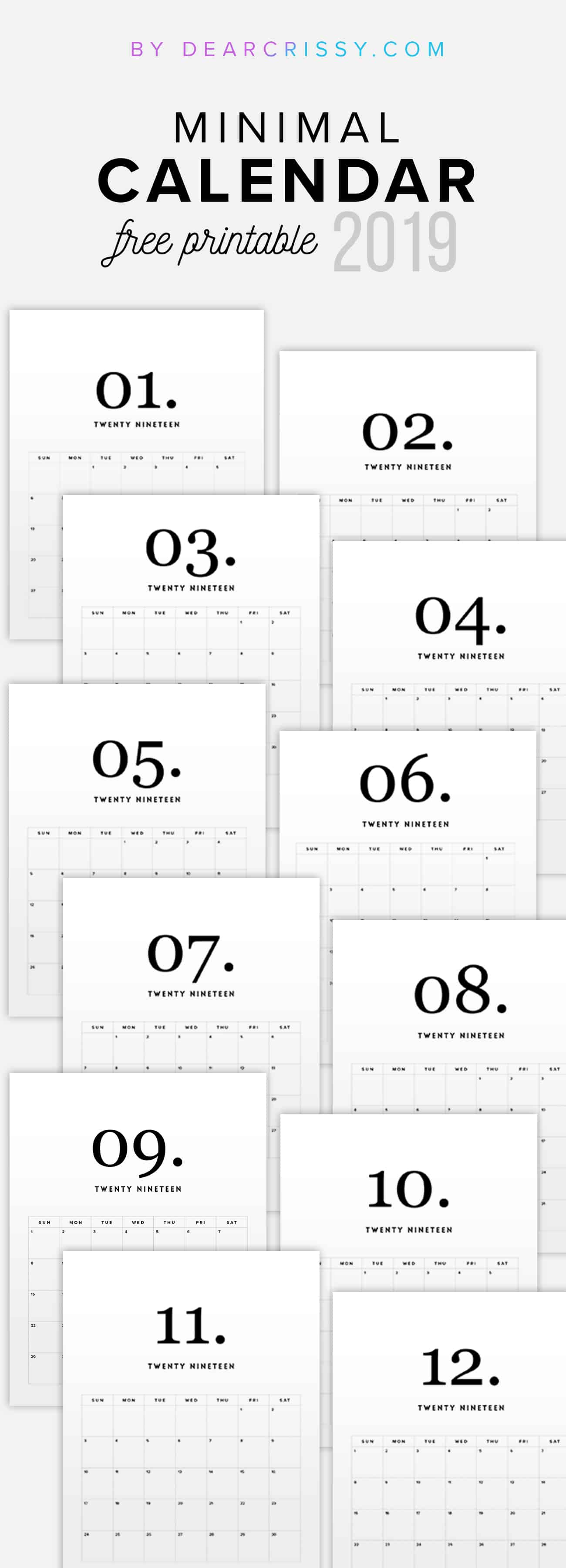 minimal and modern 2019 free printable calendar dear crissy