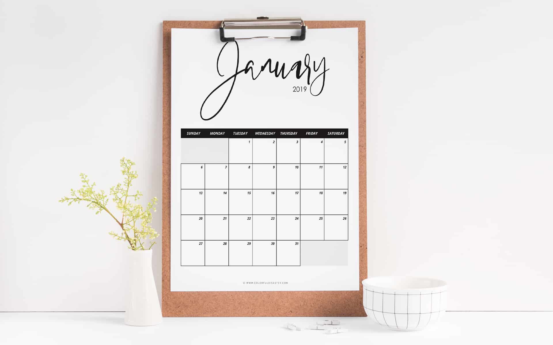 printable Calendar 2019 colorful disaster