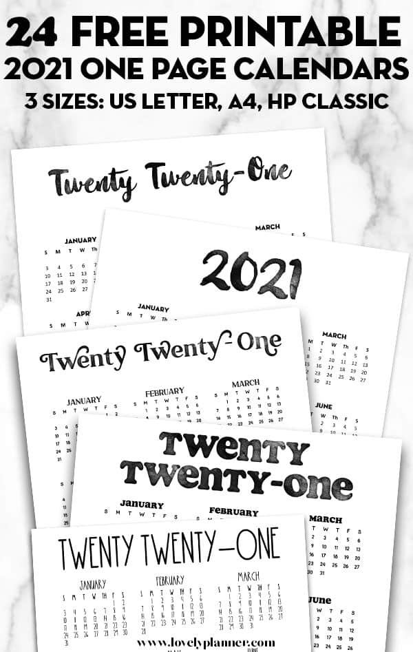 2021 One-page-calendar-free-printable lovely planner