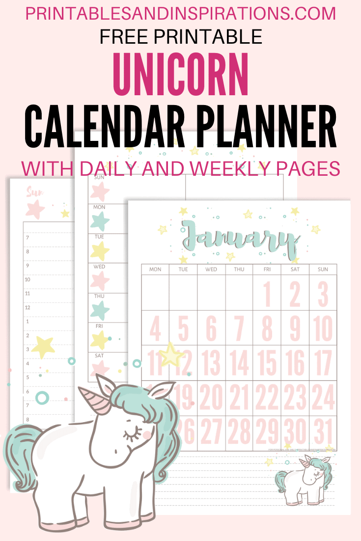 free unicorn calendar and planner printables and inspirations