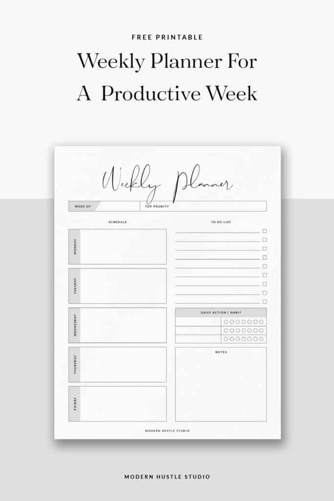 free weekly printable digital planner modern hustle studio