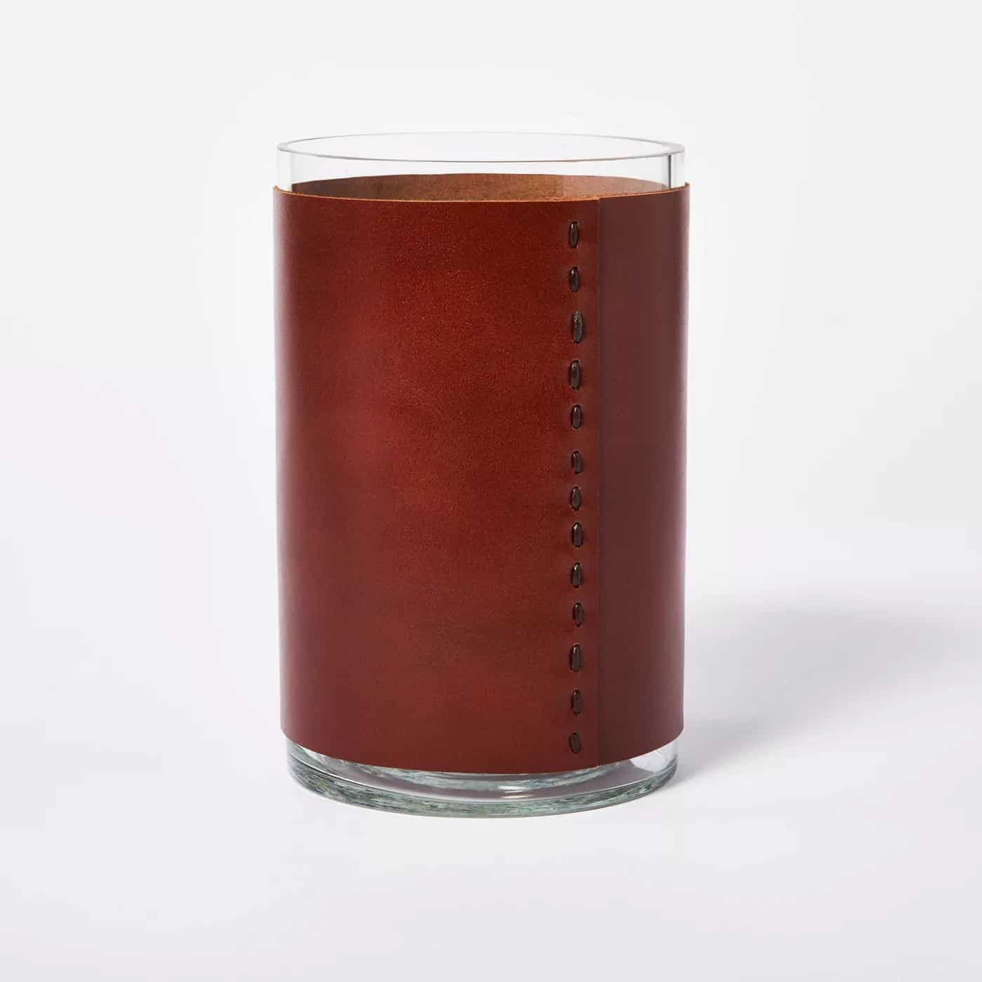 glass leather vase brown
